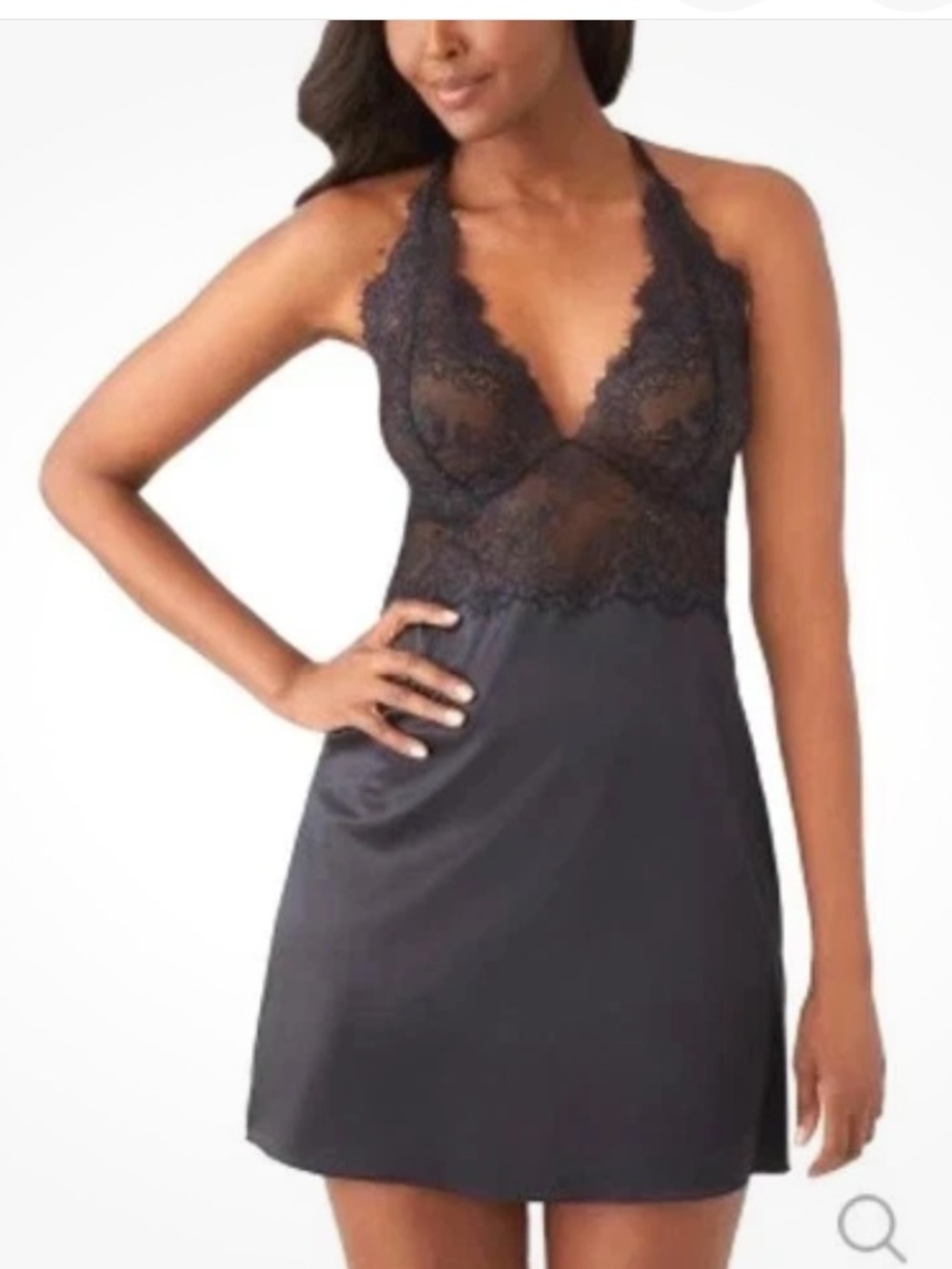 Wacoal Black Lace Satin Chemise Nightdress -